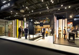 Modular trade show booth cost example built by Dutch Innovation Systems for Unilin